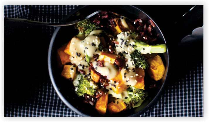 Crispy Tofu, Roasted Squash, and Miso Butter Grain Bowl