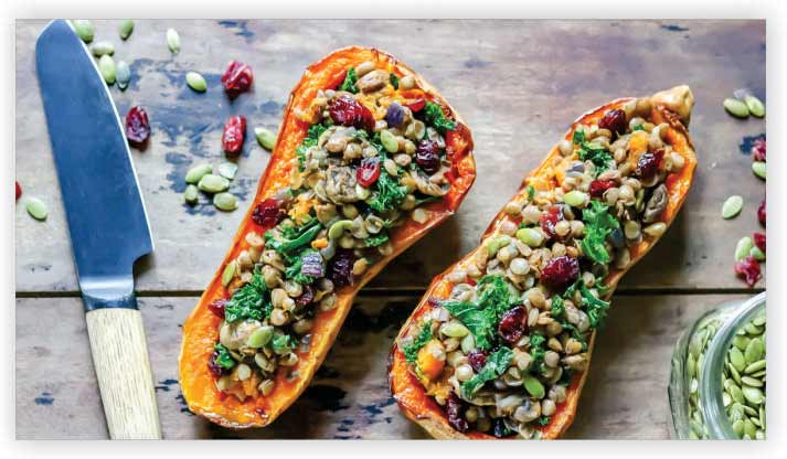Lentil, Apple, and Pecan-Stuffed Butternut Squash